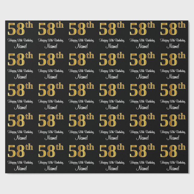 58th Birthday: Elegant Luxurious Faux Gold Look # Wrapping Paper (Flat)