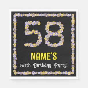 58th Birthday: Floral Flowers Number, Custom Name Napkin