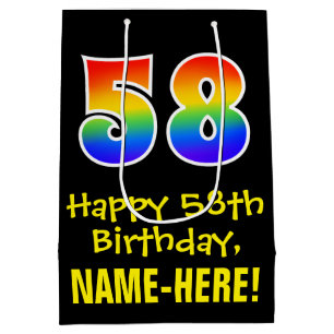 58th Birthday: Fun, Bold, Colourful, Rainbow "58" Medium Gift Bag