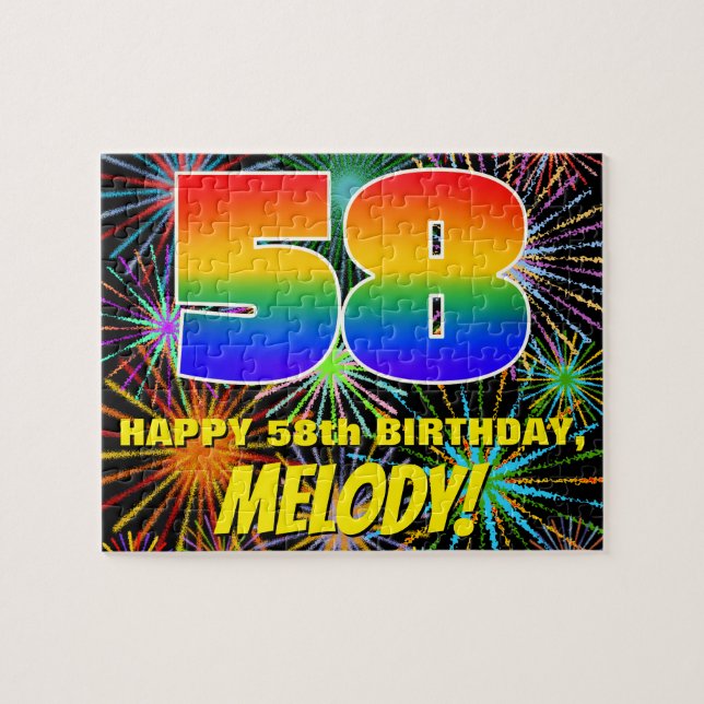 58th Birthday: Fun, Colourful Celebratory Firework Jigsaw Puzzle (Horizontal)