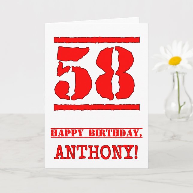 58th Birthday: Fun, Red Rubber Stamp Inspired Look Card (Small Plant)