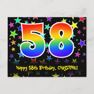 58th Birthday: Fun Stars Pattern, Rainbow 58, Name Postcard