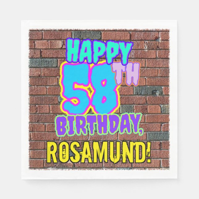 58th Birthday ~ Fun, Urban Graffiti Inspired Look Napkin (Front)