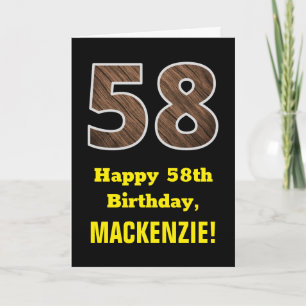 58th Birthday: Name, Faux Wood Grain Pattern "58" Card