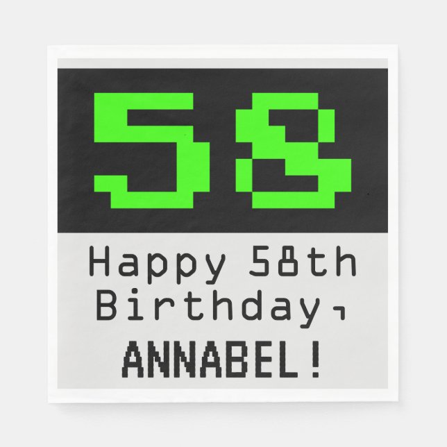 58th Birthday - Nerdy / Geeky Style "58" & Name Napkin (Front)