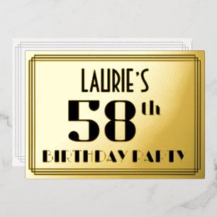 58th Birthday Party: Art Deco Look “58” and Name