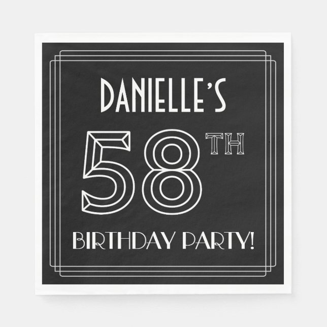 58th Birthday Party: Art Deco Style + Custom Name Napkin (Front)