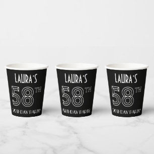 58th Birthday Party: Art Deco Style + Custom Name Paper Cups