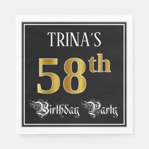 58th Birthday Party — Fancy Script, Faux Gold Look Napkin