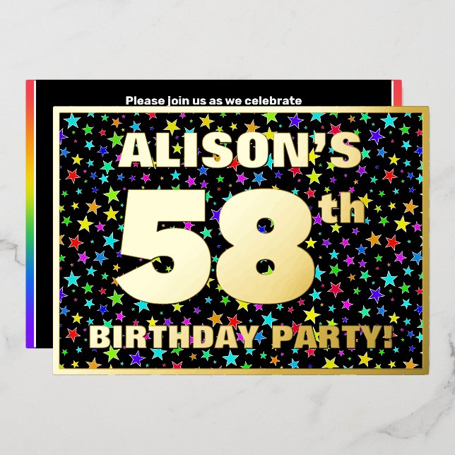 58th Birthday Party — Fun, Colourful Stars Pattern (Front/Back)