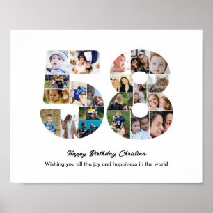 58th Birthday Party Number 58 Photo Collage Poster