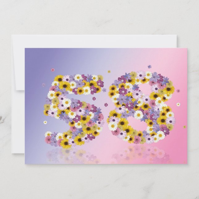 58th Birthday party, with flowered letters Invitation (Front)