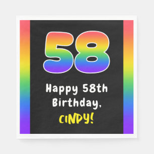 58th Birthday: Rainbow Spectrum # 58, Custom Name Napkin