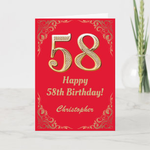 58th Birthday Red and Gold Glitter Frame Card