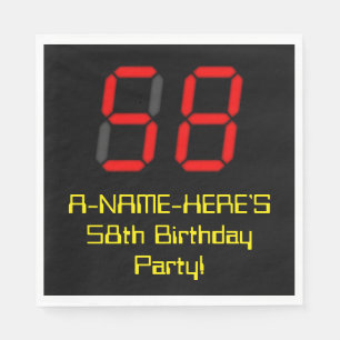 58th Birthday: Red Digital Clock Style "58" + Name Napkin