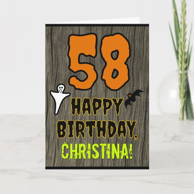 58th Birthday: Spooky Halloween Theme, Custom Name Card (Front)
