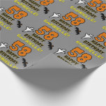 58th Birthday: Spooky Halloween Theme, Custom Name Wrapping Paper<br><div class="desc">This scary and spooky Halloween birthday themed wrapping paper design features a large number "58". It also features the message "HAPPY BIRTHDAY, ", plus an editable name. There are also depictions of a ghost and a bat on the front. Wrapping paper like this might be used when wrapping presents that...</div>
