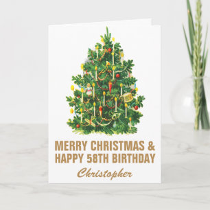 58th Happy Birthday and Merry Christmas Tree Card
