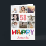 58th Happy Birthday Photo Collage Modern Pink Card<br><div class="desc">58th Happy Birthday Photo Collage Modern Pink Card with personalised name. For further customisation,  please click the "Customise it" button and use our design tool to modify this template.</div>