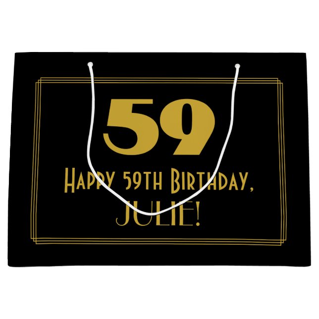 59th Birthday — Art Deco Inspired Look "59" & Name Large Gift Bag (Front)