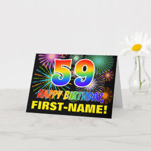 59th Birthday: Bold, Fun, Fireworks, Rainbow 59 Card