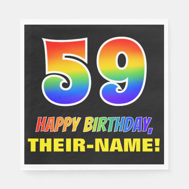 59th Birthday: Bold, Fun, Simple, Rainbow 59 Napkin (Front)