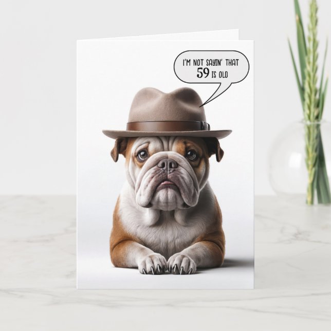 59th Birthday Bulldog With Fedora Card (Front)