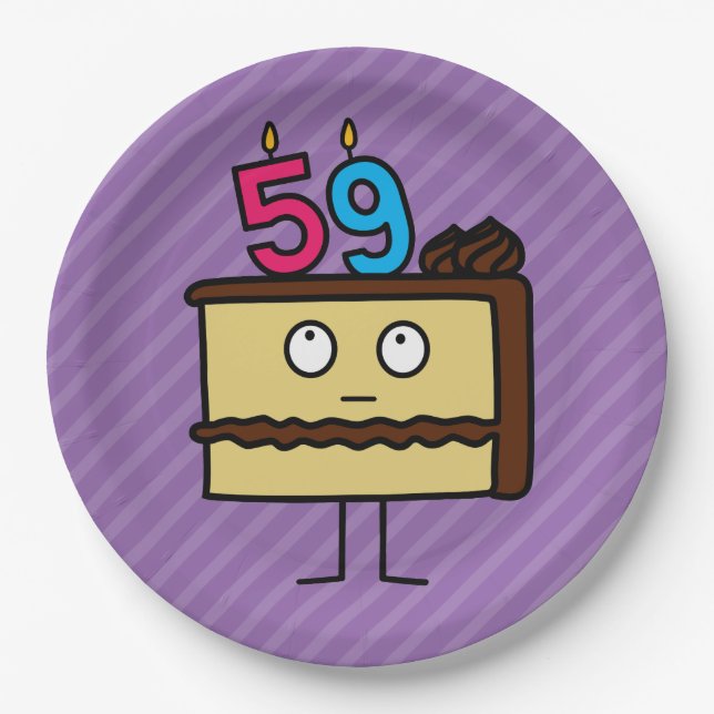 59th Birthday Cake with Candles Paper Plate (Front)
