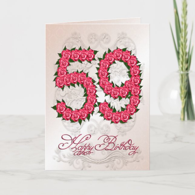 59th birthday card with roses and leaves (Front)