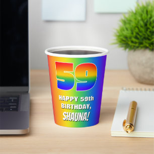 59th Birthday: Colourful, Fun Rainbow Pattern # 59 Paper Cups