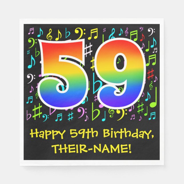 59th Birthday - Colourful Music Symbols, Rainbow 5 Napkin (Front)