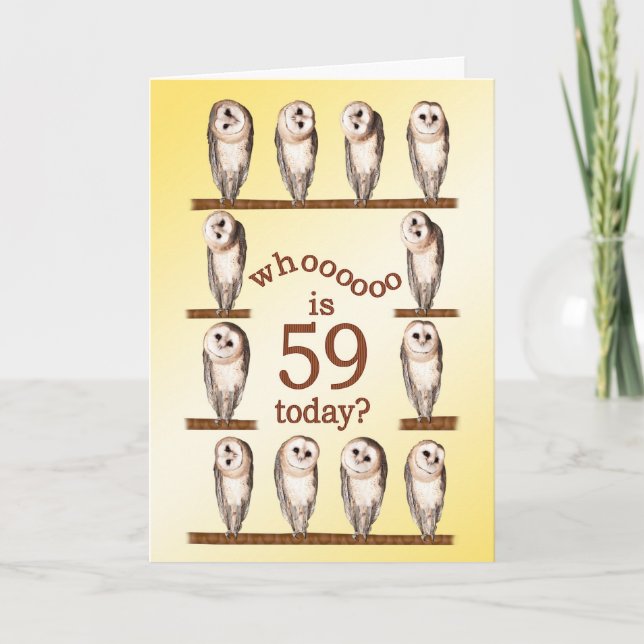 59th birthday, Curious owls card. Card (Front)