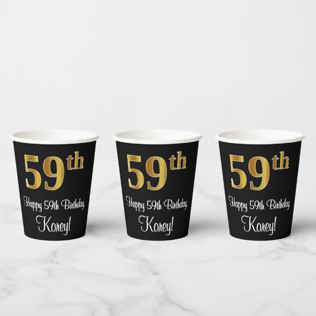 59th Birthday - Elegant Luxurious Faux Gold Look # Paper Cups (Multi)