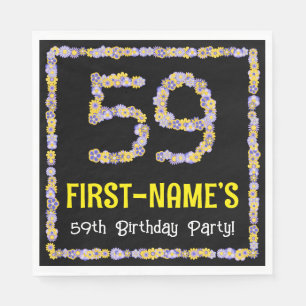 59th Birthday: Floral Flowers Number, Custom Name Napkin