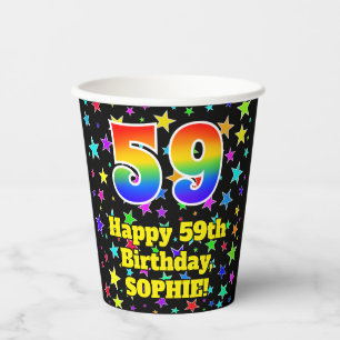 59th Birthday: Fun Stars Pattern and Rainbow 59 Paper Cups