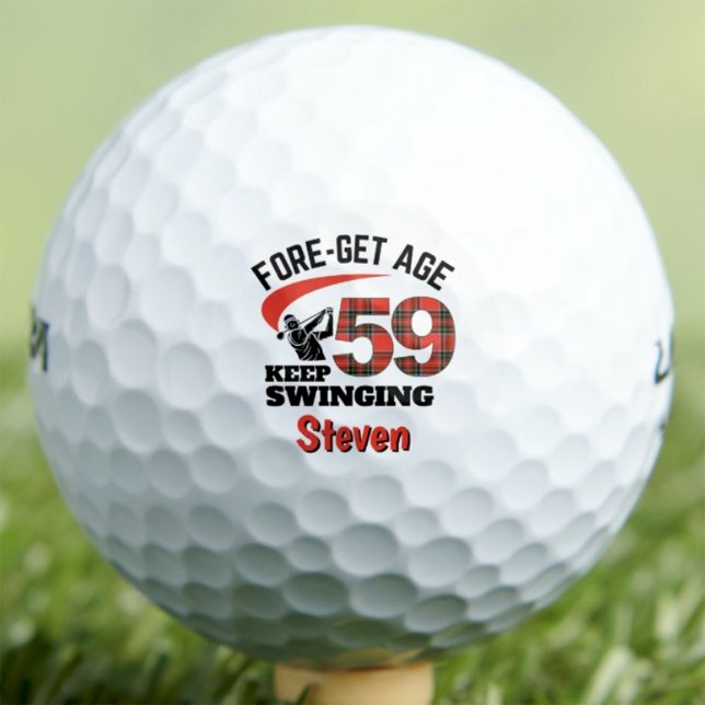 59th Birthday Gift - Red Plaid Custom Funny Golf Balls (Creator Uploaded)