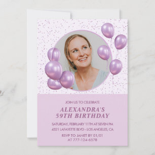 59th birthday invitations Balloons Photo Purple