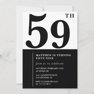 59th birthday invitations Black and White Elegant