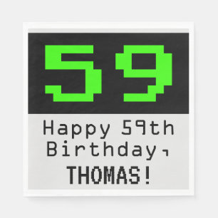 59th Birthday - Nerdy / Geeky Style "59" & Name Napkin