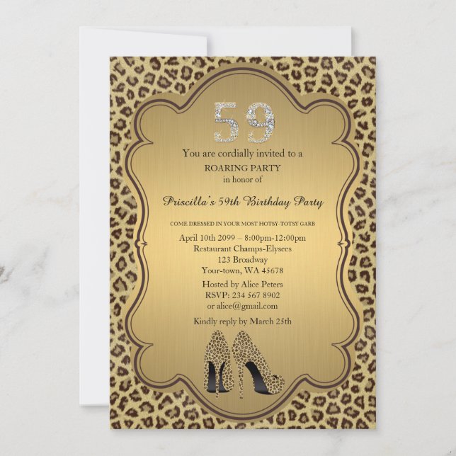 59th,Birthday Party 59th,Cheetah High Heels Shoes Invitation (Front)