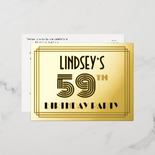 59th Birthday Party ~ Art Deco Style “59” + Name Foil Invitation Postcard
