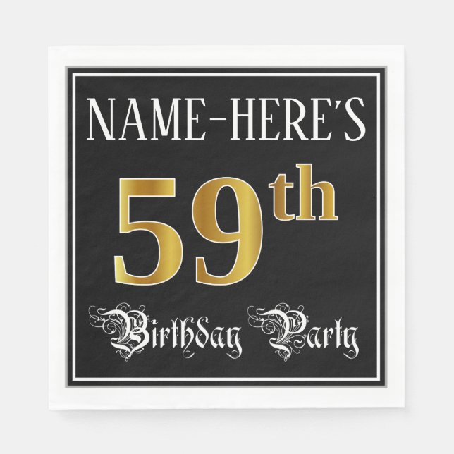 59th Birthday Party — Fancy Script, Faux Gold Look Napkin (Front)