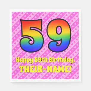 59th Birthday: Pink Stripes & Hearts, Rainbow # 59 Napkin