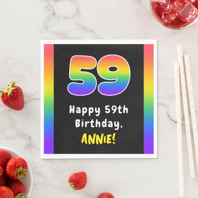 59th Birthday: Rainbow Spectrum # 59, Custom Name Napkin (Insitu)
