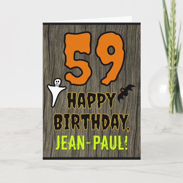 59th Birthday: Spooky Halloween Theme, Custom Name Card (Front)