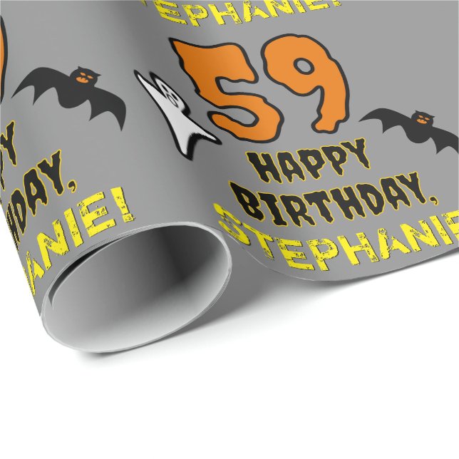 59th Birthday: Spooky Halloween Theme, Custom Name Wrapping Paper (Roll Corner)