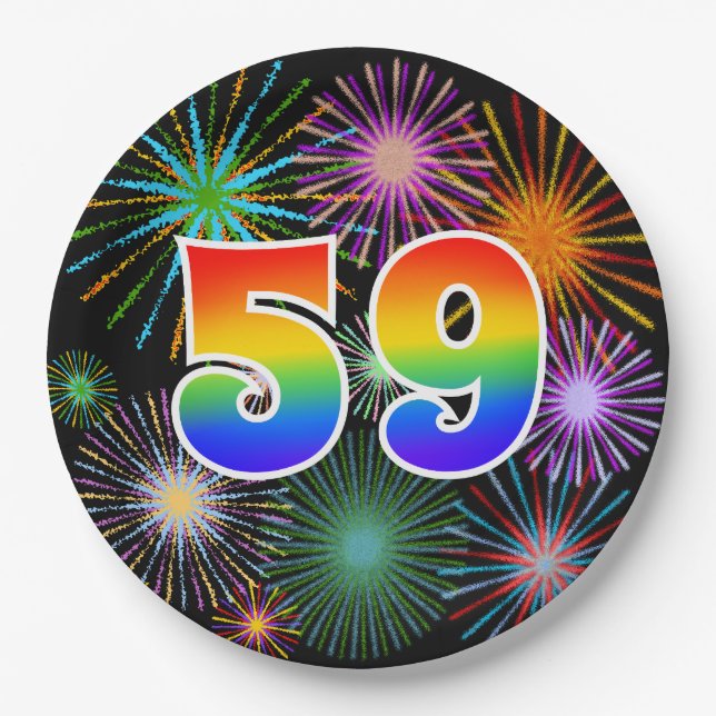 59th Event - Fun, Colourful, Bold, Rainbow 59 Paper Plate (Front)