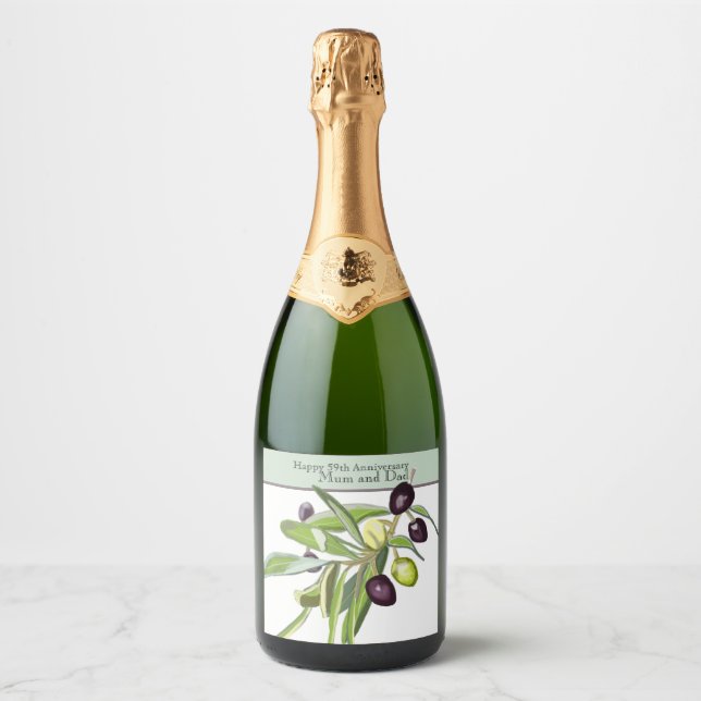 59th Wedding Anniversary Olive Sparkling Wine Label (Front)
