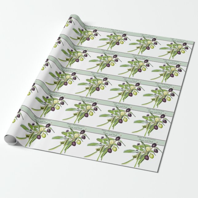 59th Wedding Anniversary Olive Wrapping Paper (Unrolled)