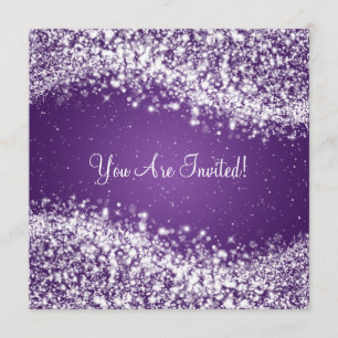 5.25" Elegant Wedding Sparkling Wave Purple Invitation